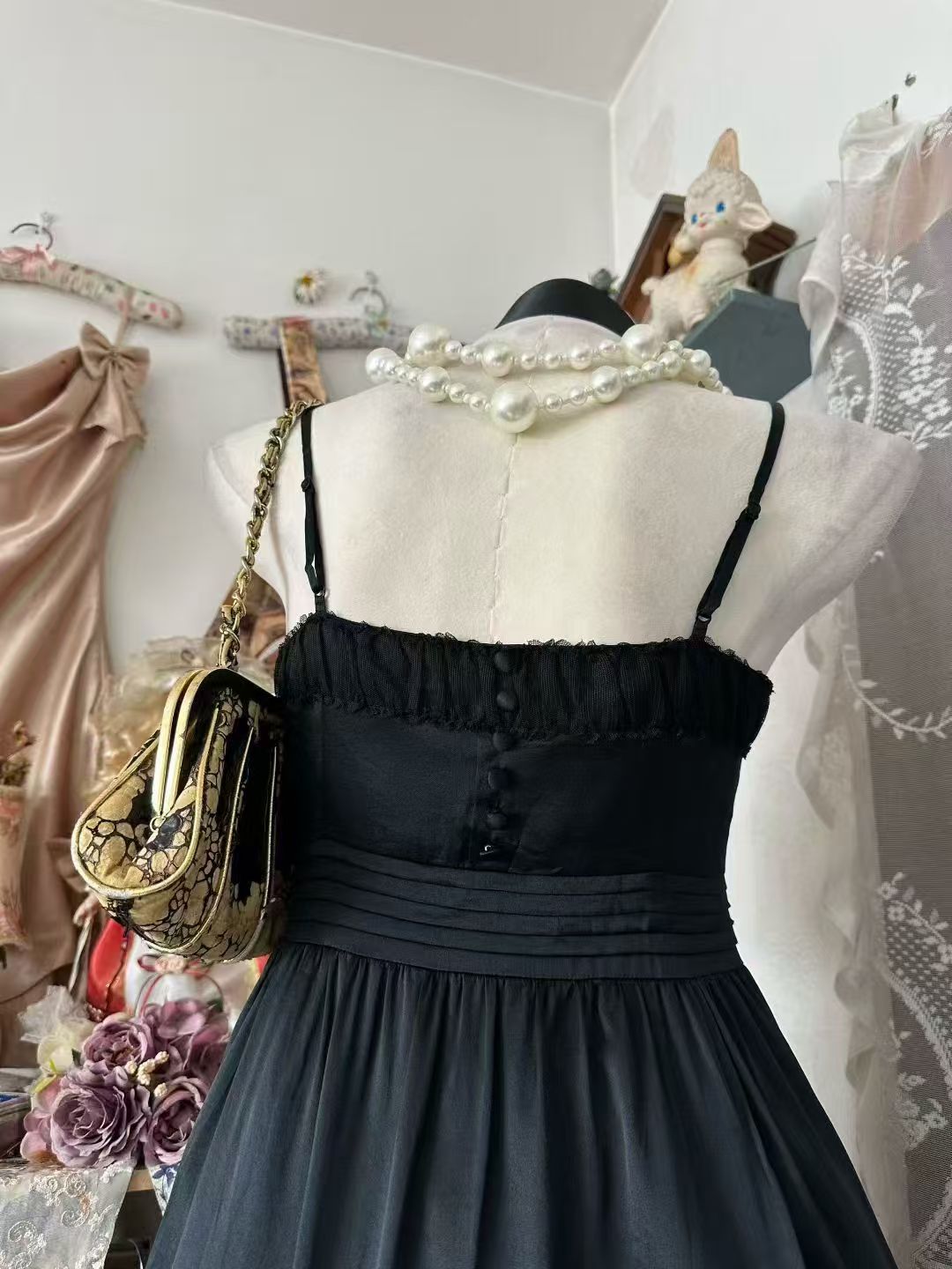 Spaghetti Straps Black Satin A Line Homecoming Dress  P1957