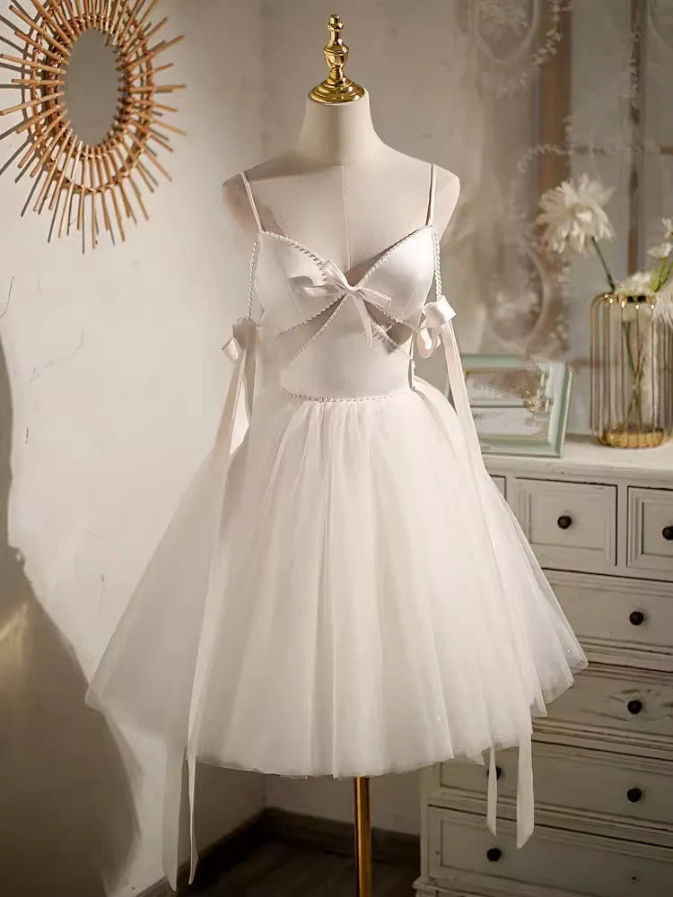 Spaghetti Straps Black Satin Birthday Dress Pearl Beaded Graduation Dress   P2112