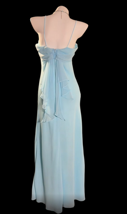Spaghetti Straps Blue Chiffon Formal Dress Retro Wedding Guest Dress  P2024