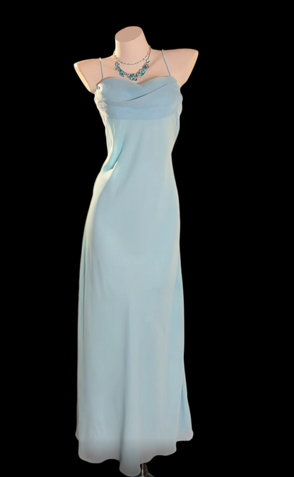 Spaghetti Straps Blue Chiffon Formal Dress Retro Wedding Guest Dress  P2024