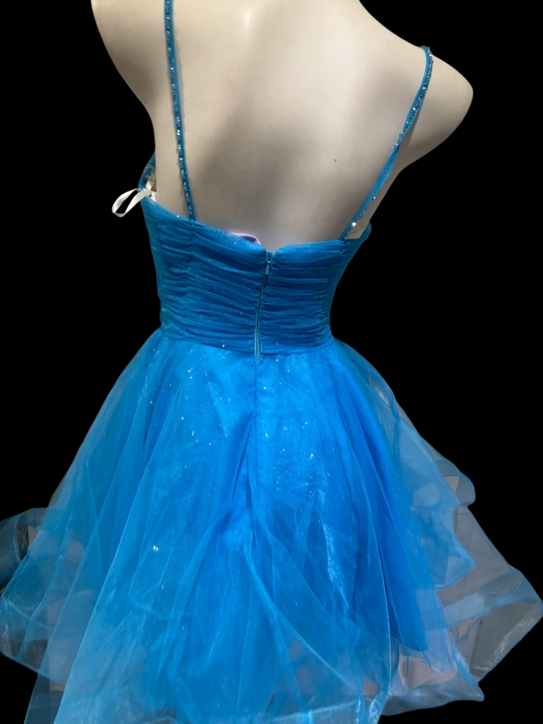 Spaghetti Straps Blue Tulle Homecoming Dress Short Birthday Dress  P1694
