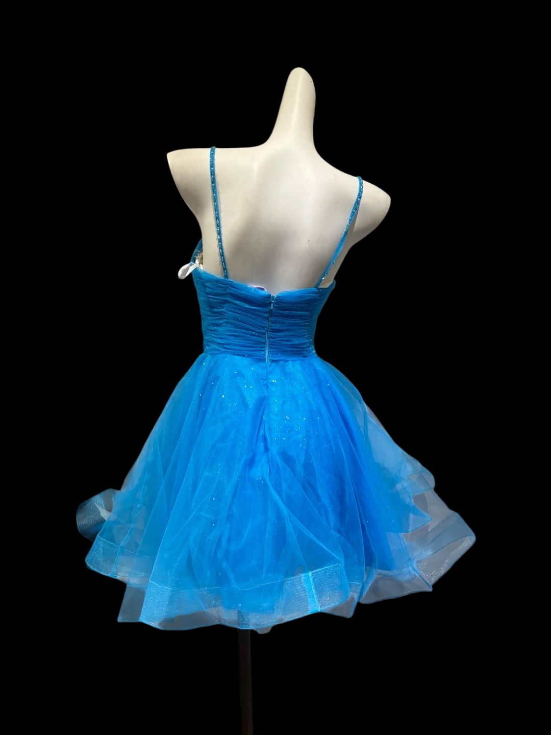 Spaghetti Straps Blue Tulle Homecoming Dress Short Birthday Dress  P1694
