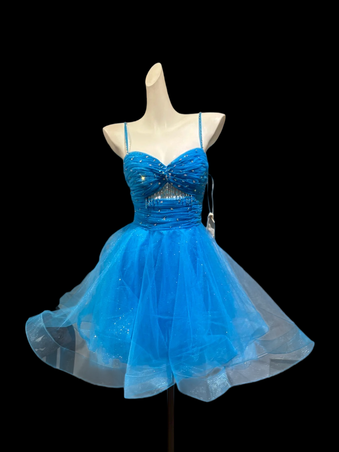 Spaghetti Straps Blue Tulle Homecoming Dress Short Birthday Dress  P1694