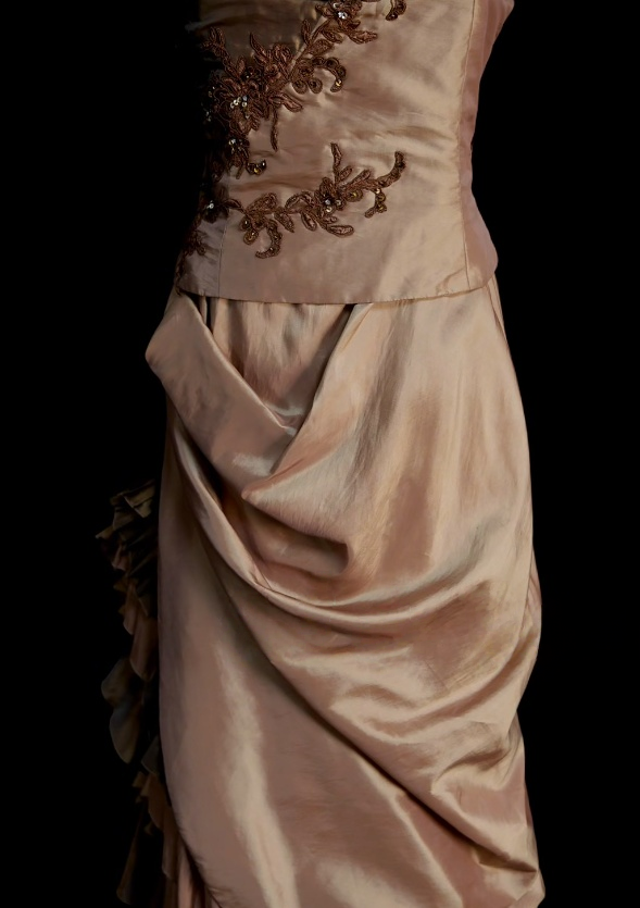 Spaghetti Straps Brown Vintage Prom Dress Ruffled Slit Evening Dress  P883