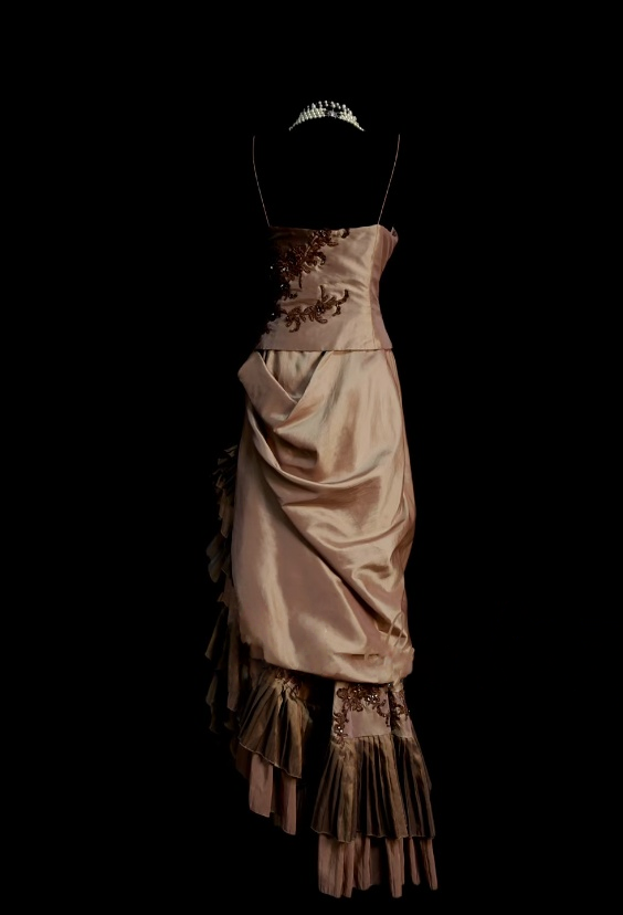 Spaghetti Straps Brown Vintage Prom Dress Ruffled Slit Evening Dress  P883