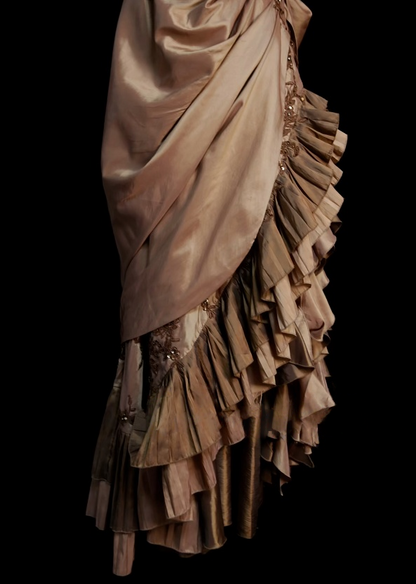 Spaghetti Straps Brown Vintage Prom Dress Ruffled Slit Evening Dress  P883