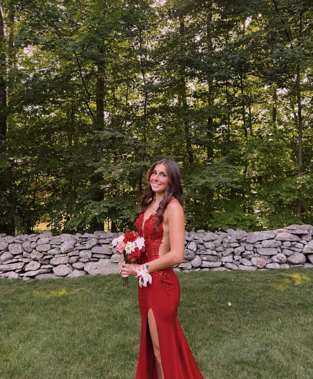 Spaghetti Straps Burgundy Mermaid Prom Dress With Appliques  P1585