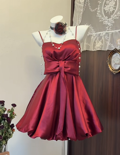 Spaghetti Straps Burgundy Mini Birthday Dress A Line Homecoming Dress  P2650