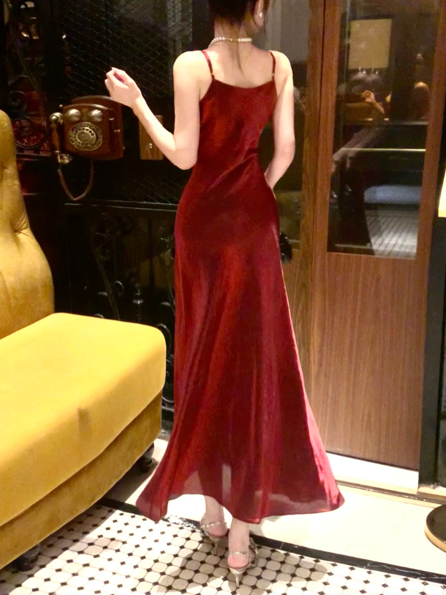 Spaghetti Straps Burgundy Prom Dress Mermaid Date Dress  P620