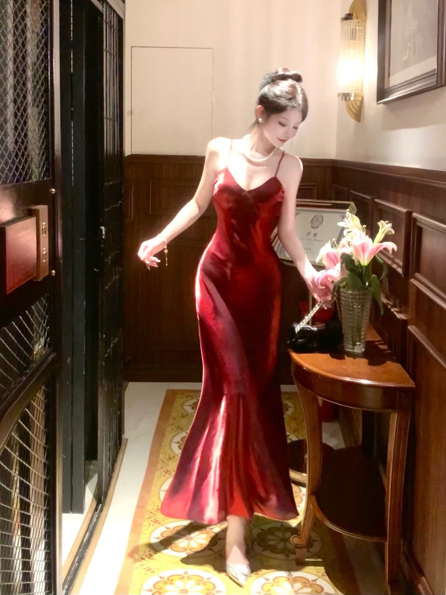 Spaghetti Straps Burgundy Prom Dress Mermaid Date Dress  P620