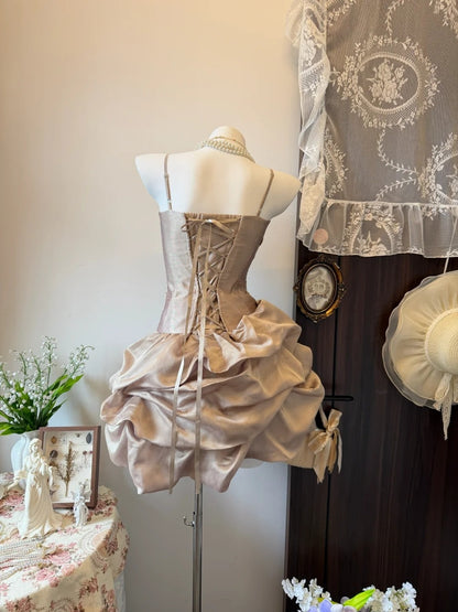 Spaghetti Straps Champagne A Line Birthday Dress Short Homecoming Dress  P1817