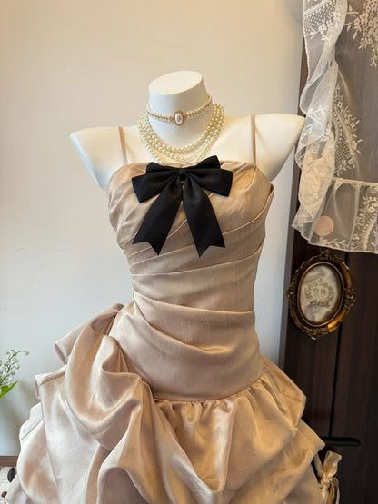 Spaghetti Straps Champagne A Line Birthday Dress Short Homecoming Dress  P1817