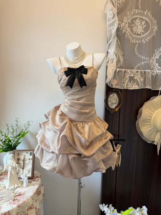 Spaghetti Straps Champagne A Line Birthday Dress Short Homecoming Dress  P1817