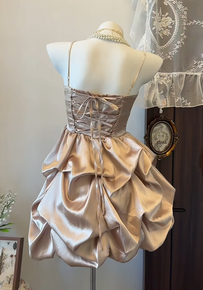Spaghetti Straps Champagne A Line Homecoming Dress Short Birthday Dress  P2026