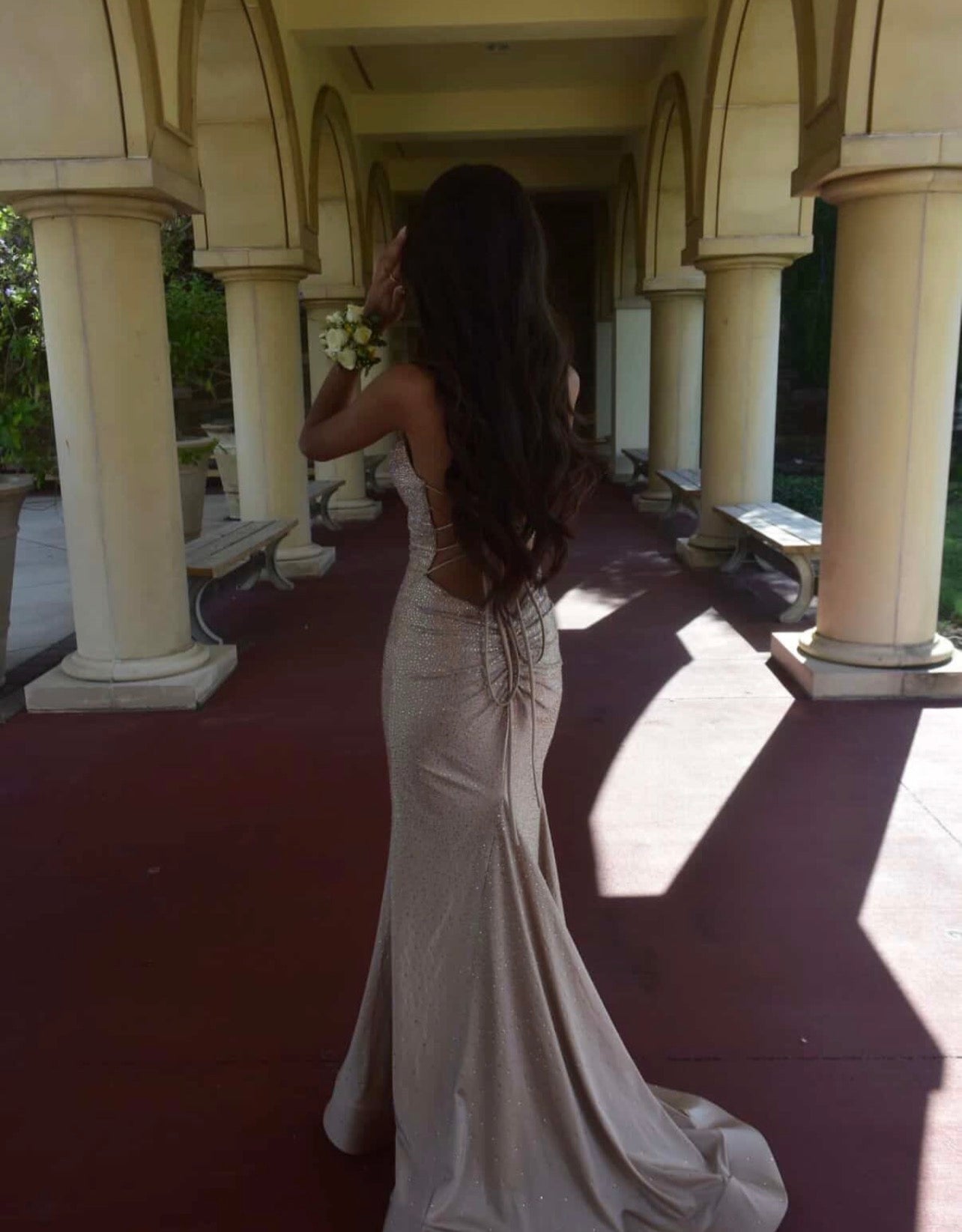Spaghetti Straps Champagne Mermaid Prom Dress Sparkle Evening Gown  P1560