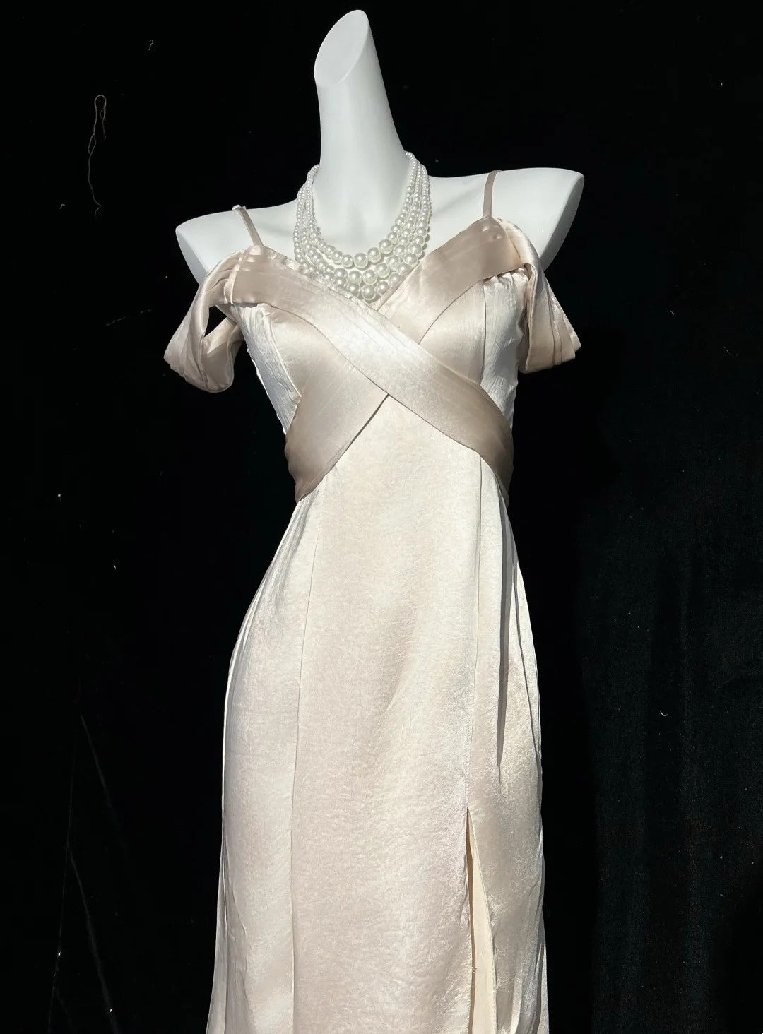 Spaghetti Straps Champagne Satin Evening Dress Mermaid Prom Dress   P1903