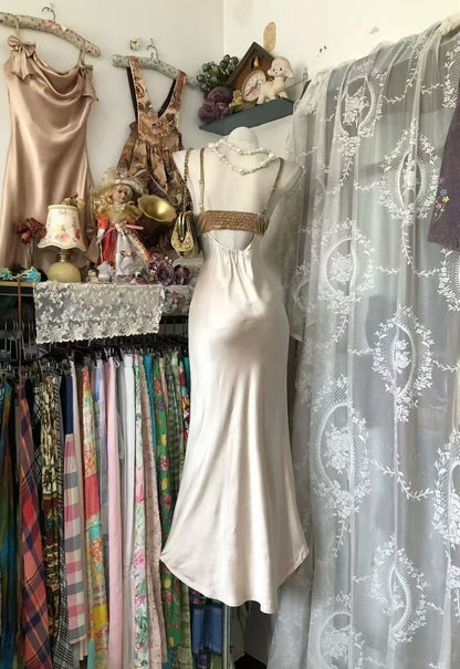 Spaghetti Straps Champagne Sheath Formal Prom Dress  P2036