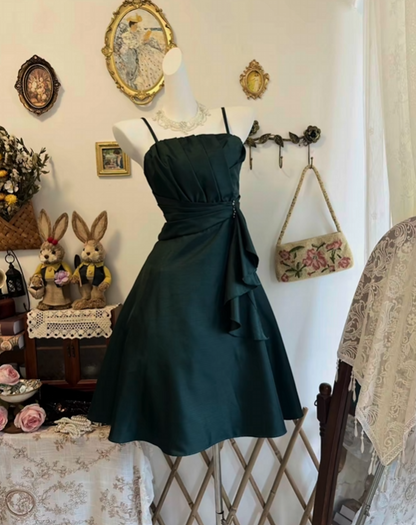 Spaghetti Straps Dark Green Retro Homecoming Dress Short Birthday Dress  P2118
