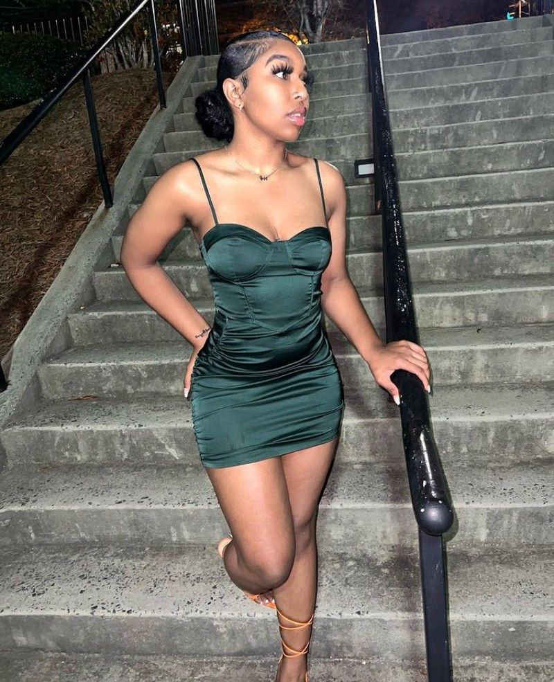 Spaghetti Straps Dark Green Sheath Satin Homecoming Dress Cocktail Dress  P2017