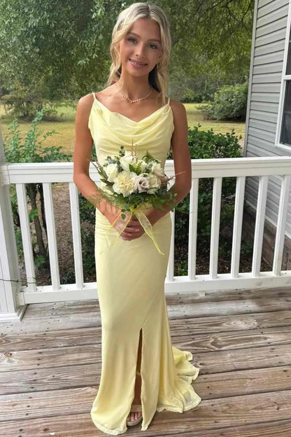 Spaghetti Straps Floor-Length Prom Dress With Slit  P723