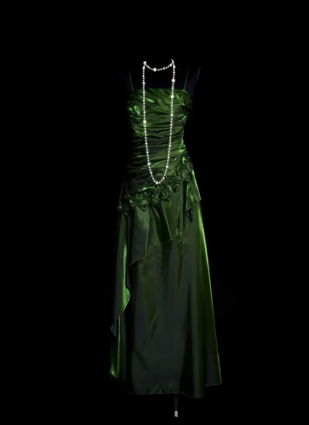 Spaghetti Straps Green Retro Prom Dress Beaded Evening Gowns  P2095