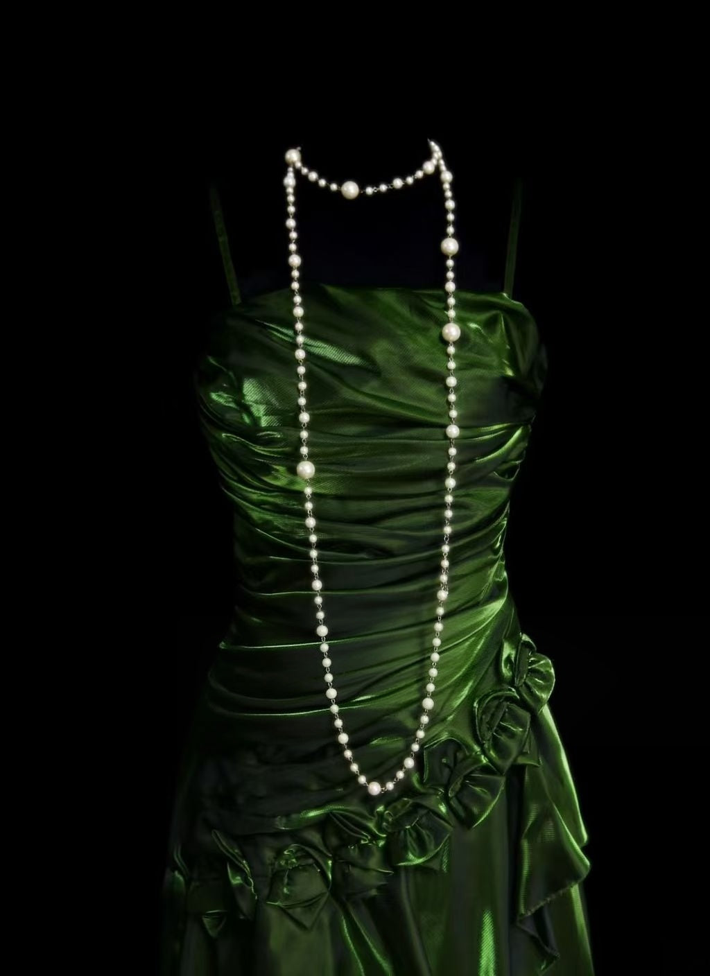 Spaghetti Straps Green Retro Prom Dress Beaded Evening Gowns  P2095