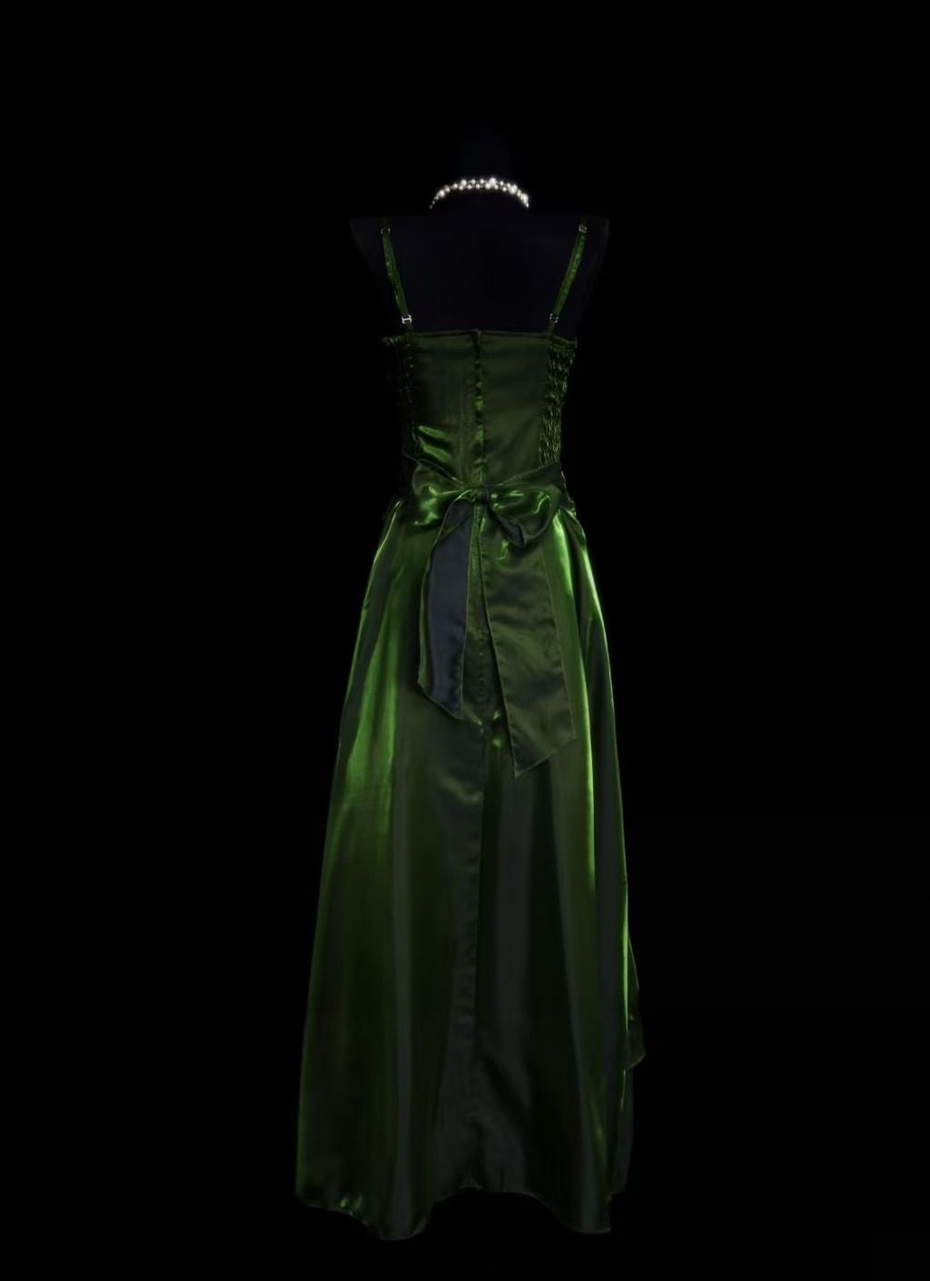 Spaghetti Straps Green Retro Prom Dress Beaded Evening Gowns  P2095