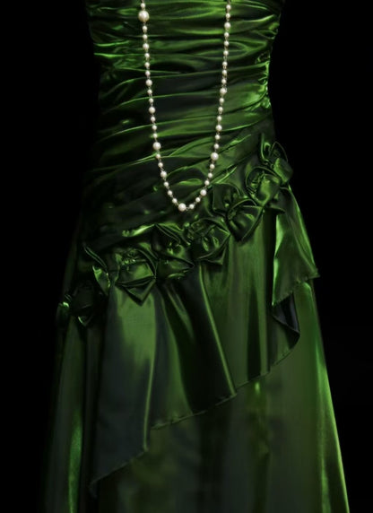 Spaghetti Straps Green Retro Prom Dress Beaded Evening Gowns  P2095