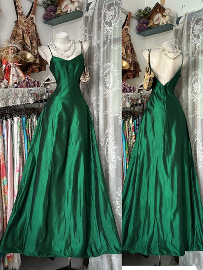 Spaghetti Straps Green Satin Formal Prom Dress  P2401