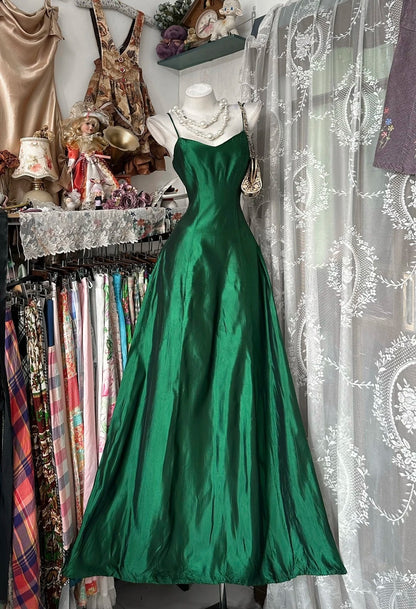 Spaghetti Straps Green Satin Formal Prom Dress  P2401