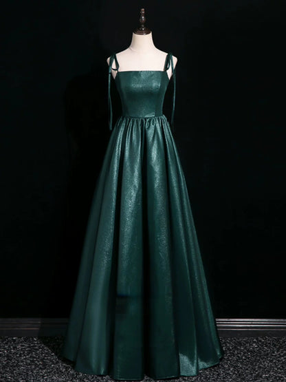 Spaghetti Straps Green Satin Formal Prom Dress   P2712