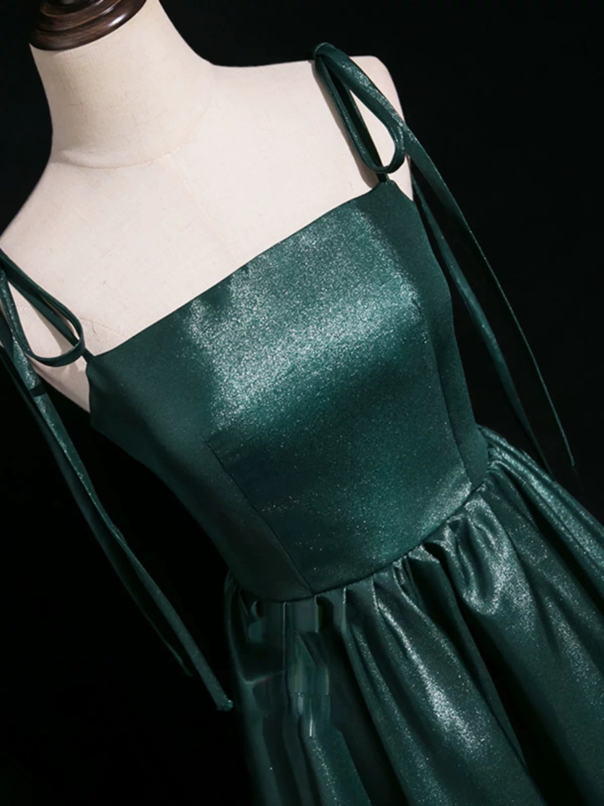 Spaghetti Straps Green Satin Formal Prom Dress   P2712