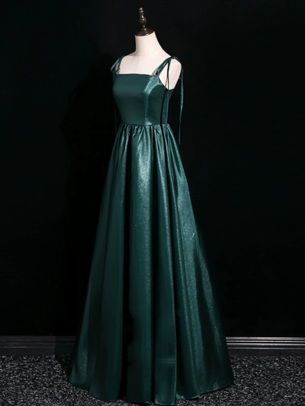 Spaghetti Straps Green Satin Formal Prom Dress   P2712