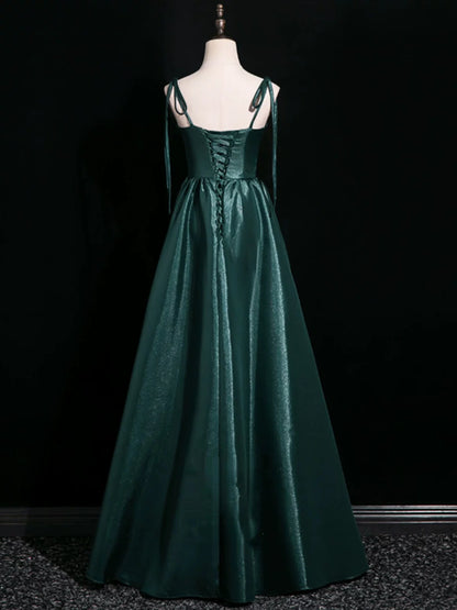 Spaghetti Straps Green Satin Formal Prom Dress   P2712