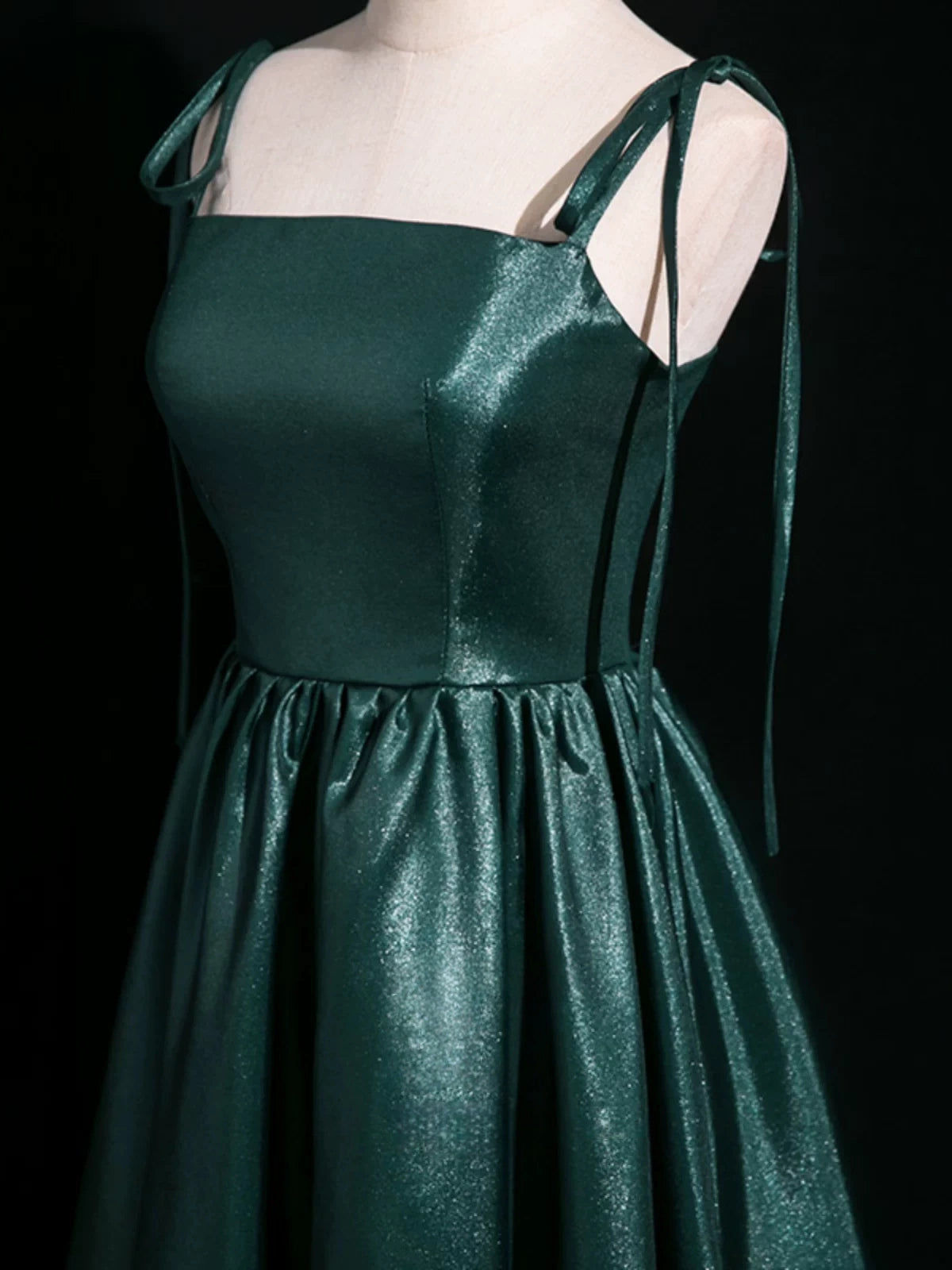 Spaghetti Straps Green Satin Formal Prom Dress   P2712