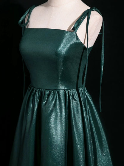 Spaghetti Straps Green Satin Formal Prom Dress   P2712