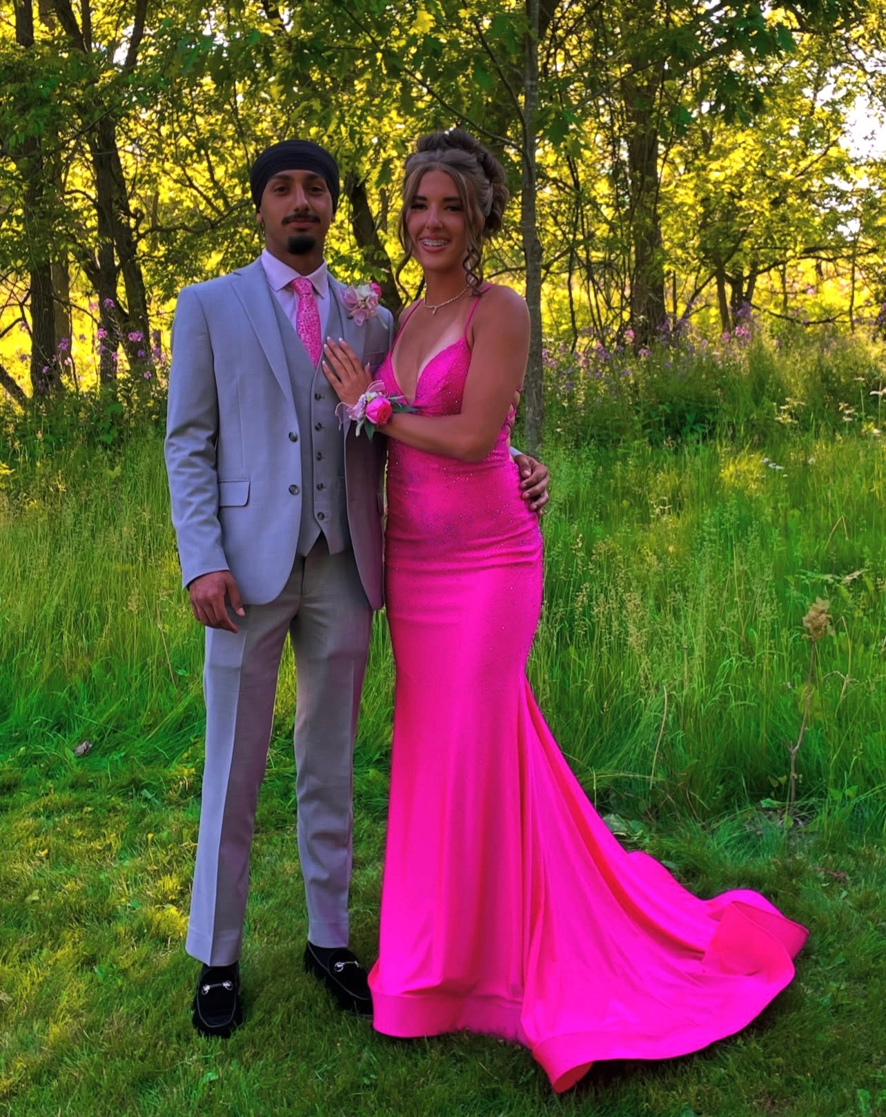 Spaghetti Straps Hot Pink Satin Prom Dress Mermaid Evening Dress  P1589