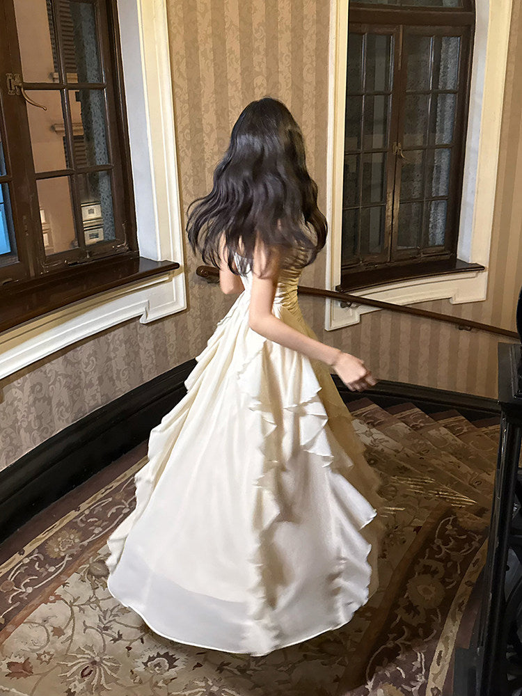 Spaghetti Straps  Irregular Ruffled  Prom Dress A Line Wedding Guest Dress  P754