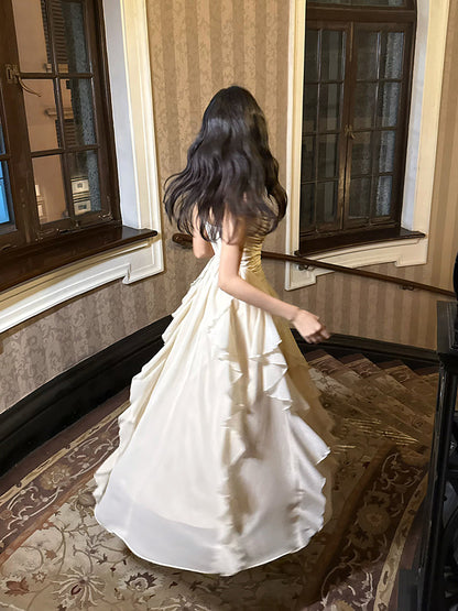Spaghetti Straps  Irregular Ruffled  Prom Dress A Line Wedding Guest Dress  P754
