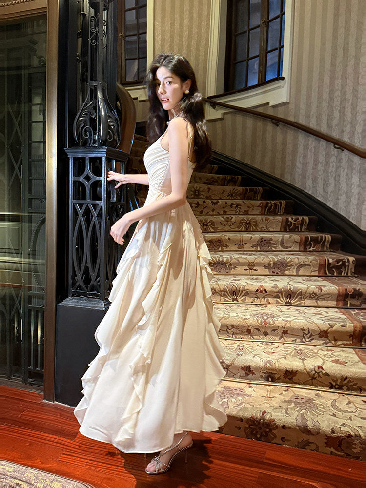 Spaghetti Straps  Irregular Ruffled  Prom Dress A Line Wedding Guest Dress  P754