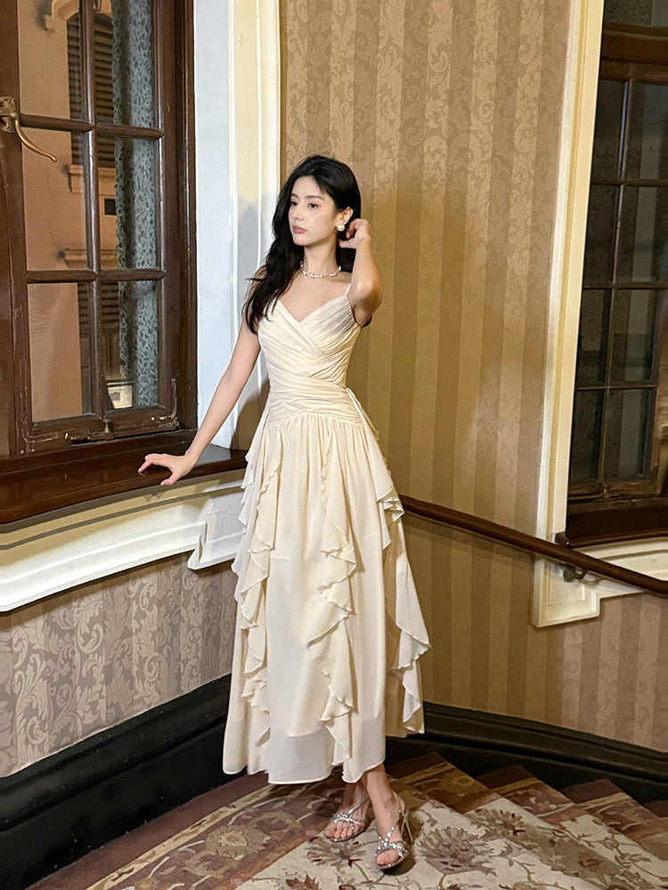 Spaghetti Straps  Irregular Ruffled  Prom Dress A Line Wedding Guest Dress  P754