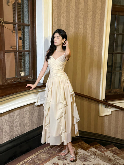Spaghetti Straps  Irregular Ruffled  Prom Dress A Line Wedding Guest Dress  P754
