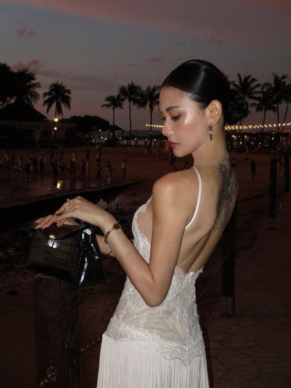 Spaghetti Straps Ivory Lace Chiffon Prom Dress Birthday Dress  P773