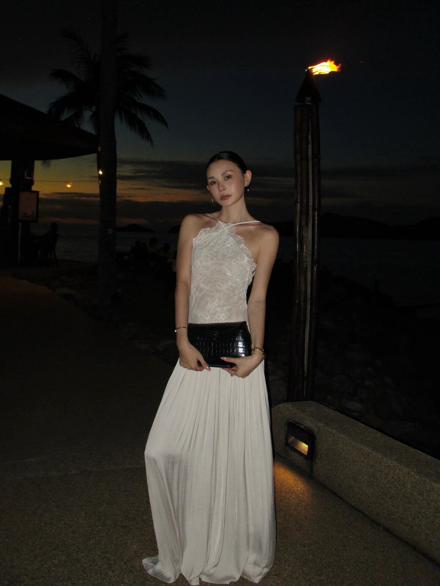 Spaghetti Straps Ivory Lace Chiffon Prom Dress Birthday Dress  P773