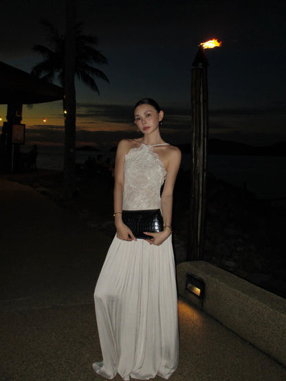 Spaghetti Straps Ivory Lace Chiffon Prom Dress Birthday Dress  P773