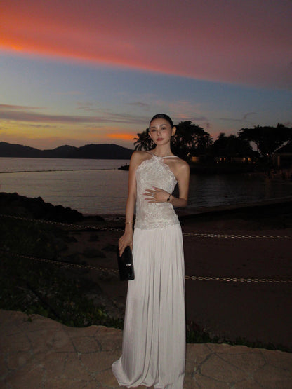 Spaghetti Straps Ivory Lace Chiffon Prom Dress Birthday Dress  P773