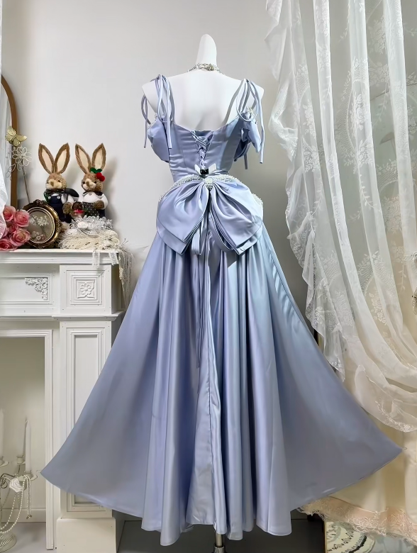 Spaghetti Straps Lavender A Line Formal Prom Dress Satin Birthday Dress   P1807