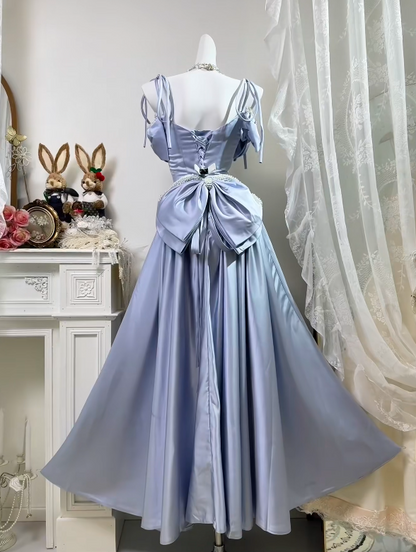 Spaghetti Straps Lavender A Line Formal Prom Dress Satin Birthday Dress   P1807