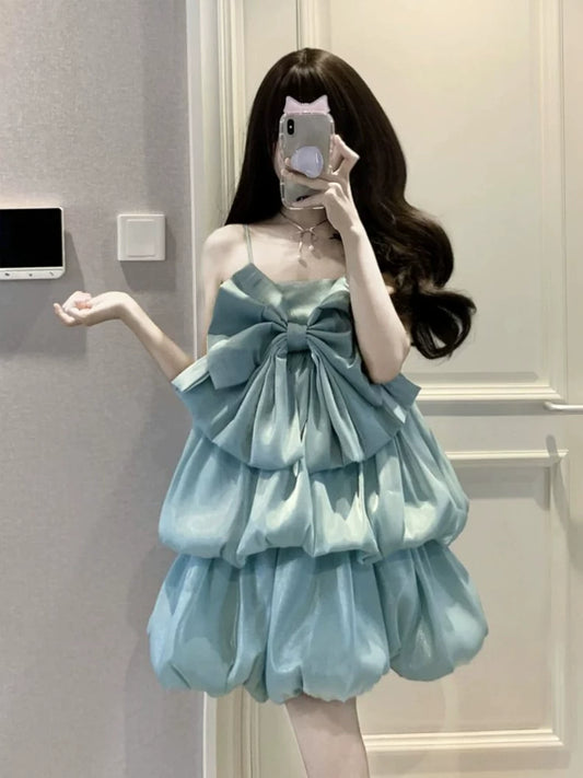 Spaghetti Straps Layered Blue Homecoming Dress Short Birthday Dress  P1759