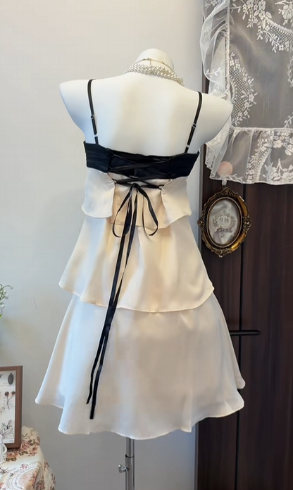 Spaghetti Straps Layered Homecoming Dress Satin Party Dress  P1815